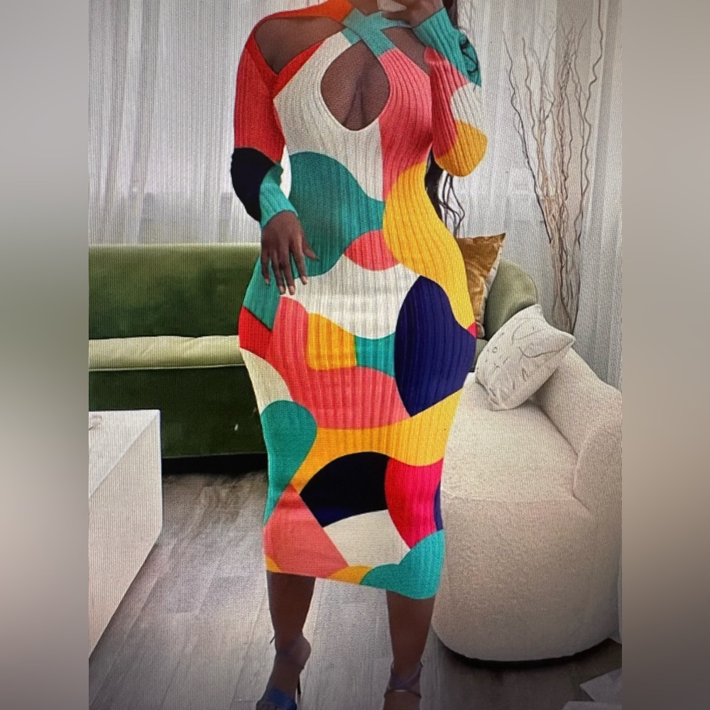 Plus Size Colorblock Pattern Dress,